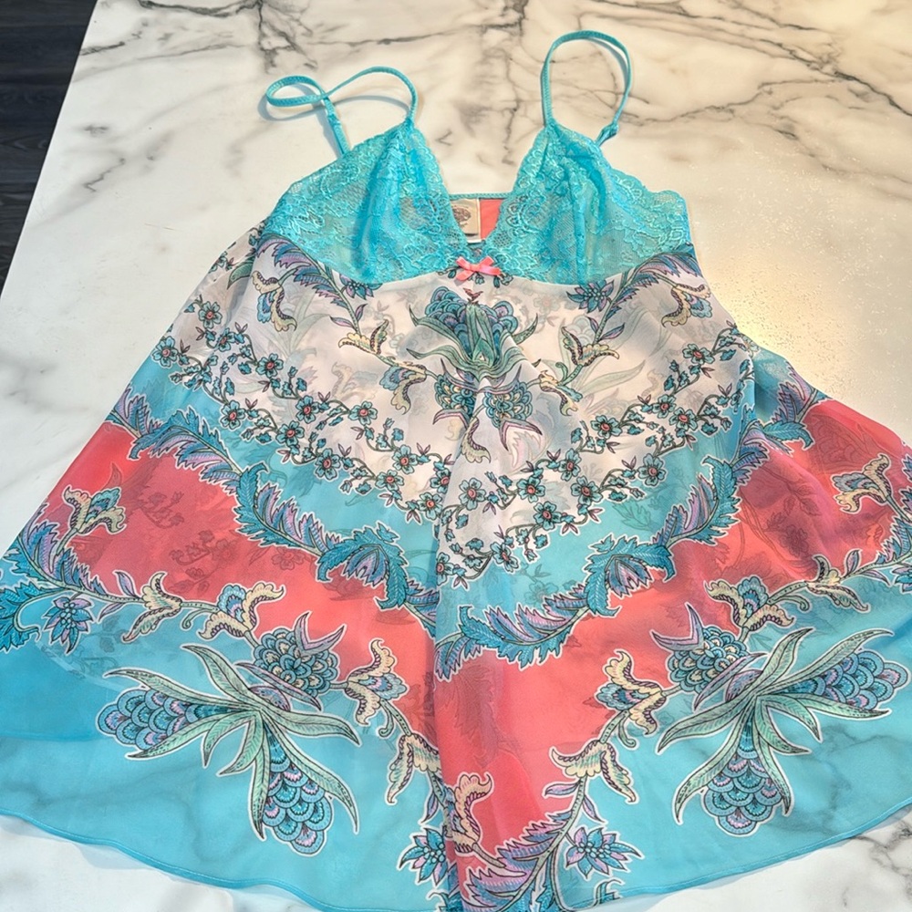 PTP 16 to 18 length 34 inches. has adjustable straps, turquoise blue pinks